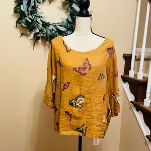 🦋 VIOLA BORGHI Butterfly Elbow Sleeve Top • Size S